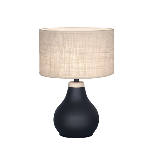 VELADOR NEGRO E27 C/PANTALLA CAÑAMO CLARO